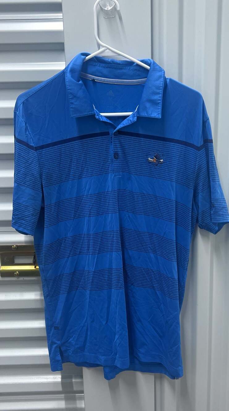 Adidas Men's Blue Striped Indian River Golf Club Performance Polo Shirt